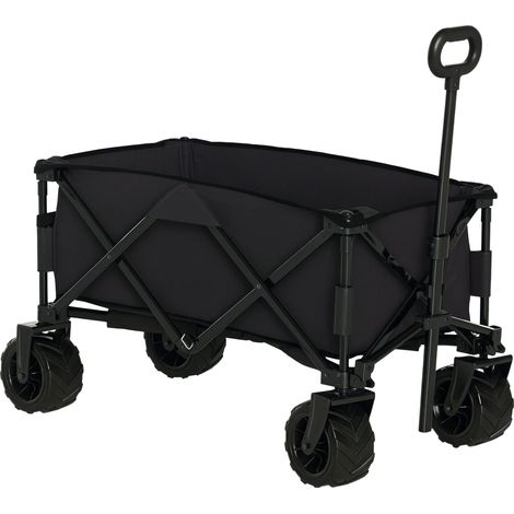 Chariot de plage noir 108x55x55 cm avec roues pivotantes et poignée télescopique, accessoire extérieur design sobre pour transport pratique et mobile