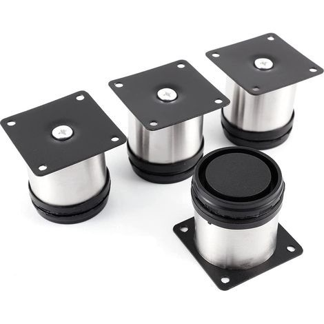 Ensemble de 4 pieds de meuble réglables en acier inoxydable avec vis, noirs, 50-65 mm (1/4)