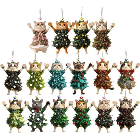 Décorations De Noël en Forme De Chat,Pendentif en Acrylique 2D avec Motif pour Décoration D'Intérieur Pendentif en Acrylique pour Arbre De Noël - pour Rétroviseur De Voiture Sac Charme (1/5)