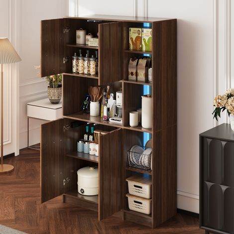 Meuble de cuisine haut avec éclairage LED, étagère de rangement avec prises électriques, bibliothèque et vaisselier pour salon et salle à manger, 180 × 105 × 40 cm (1/5)