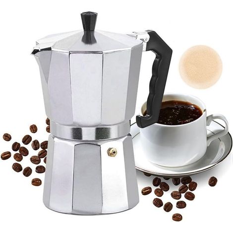 Moka Pot, Cafetiere Italienne 6 Tasses, Cafetières Italiennes Espresso, Cafetiere Moka Italienne, pour Plaques Gaz et Vitrocéramiques, 300ml, Aluminium, Argent (1/5)