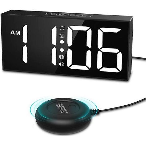 Réveil vibrant avec grand écran LED de 7,5 pouces et fonction vibreur pour les gros dormeurs et les personnes malentendantes. (1/5)