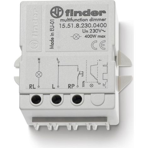 Finder Dimmer (varialuce) Elettronico per Montaggio a Pannello o Incasso Tipo 15.51. Compatibile con lampade a incandescenza/alogene e LED dimmerabili 230 V. Con regolazione lineare (1/3)