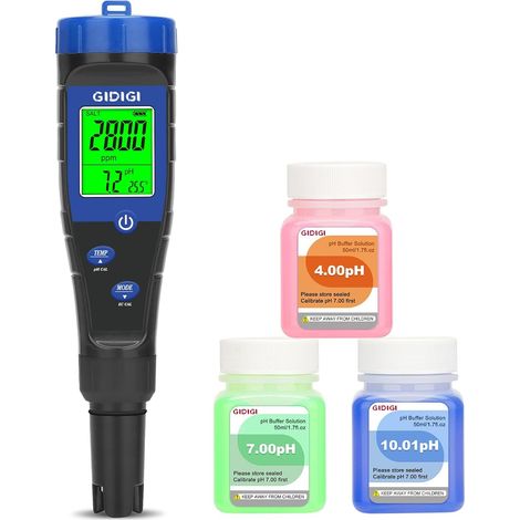 Mètre de pH - Testeur de sel de piscine - TDS EC avec liquides étalonnage, compteur ppm pour aquarium, bain à remous, spa, hydroponique, bière (1/5)