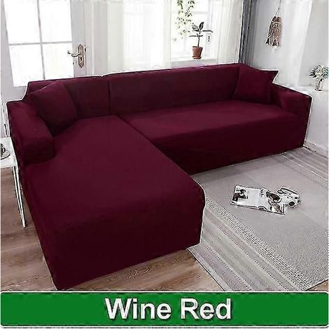 Housse de canapé solide pour salon, housse de canapé d'angle élastique en forme de L, housse extensible pour canapé (4 places 230-300 cm rouge bordeaux) (1/5)