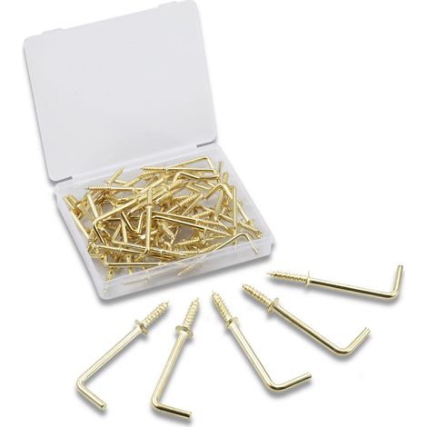 Lot de 50 crochets à vis à angle droit de 3,8 cm, crochets carrés à visser en forme de L, accessoires de fixation avec boîte de rangement pour la maison, le bureau et le lieu de travail (1/5)