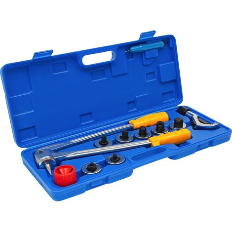 Kit de expansión de tubos, 7 cabezales de expansión, funcionamiento manual, azul (1/2)