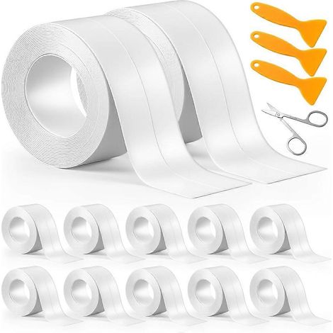 Wasserdichtes, selbstklebendes weißes Dichtungsband, Rolle mit 12 Stück, für Badezimmer, Dusche, Toilette und Küche. (1/5)