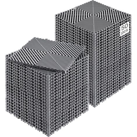 Tapis de drainage emboîtable, 310x310 mm, dalles de sol de drainage modulaire emboîtable, 50 pcs, coussin de sol à épisser en PP antidérapant gris, tapis de douche, pour garage, jardin, cuisine (1/5)