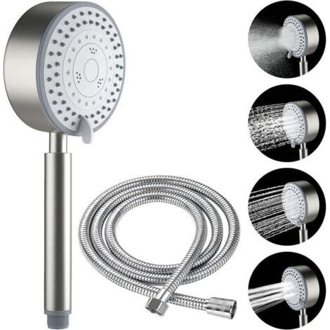 Pommeau de Douche, Acier Inoxydable Anti Calcaire Economiseur D'eau Haute Pression Douchette, Tuyau 1.5M, Flexible de douche Installation et Nettoyage Faciles, Aalle de Bain/WC (1/4)