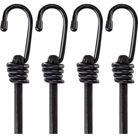 24 Inch Bungee Cord with Hooks, Extra Strong Black Bungee Cord with Latches, Suitable for Outdoor Use, Weatherproof, Canopy, Cargo, Motorcycle (4 Pack) (1/5)