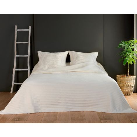 Jeté de lit ivoire capitonné style boutis - 250x260cm - Ecru (1/2)