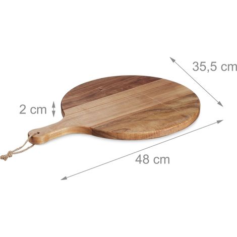 Tagliere per pizza rotondo con manico da portata 40 x 40 x 2 cm in acacia naturale 130013634
