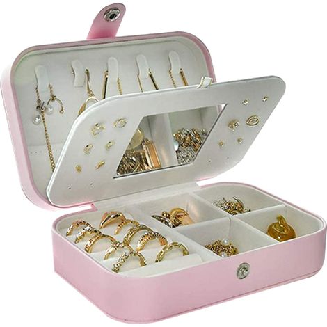Boite A Bijoux - Boite De Voyage Avec Miroir Interieur - Pour Colliers Bracelets Bagues Boucles D Oreilles - 16.5 X 11.5 X 5.5 Cm - 1 Piece (1/5)