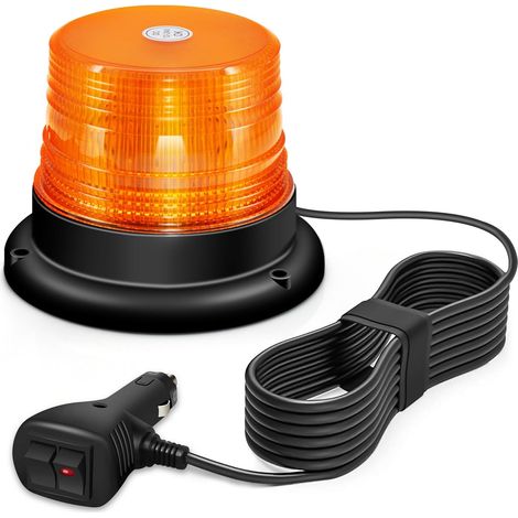 Gelbe Rundumleuchte (12–24 V) mit 10 Blinkmustern, 60 LEDs, Magnetkabel und 3 m Kabel für Gabelstapler, Traktor, Golfwagen, Anhänger und LKW