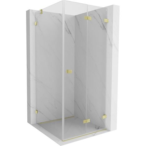 Mexen Lunar-F klappbare Duschkabine rechts 90 x 90 cm, transparent, gebürstetes Gold - 836-090-090-55-00-P (1/5)