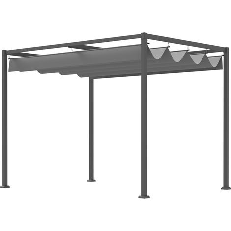 Pergola coulissante rétractable 3x2m - Structure métal époxy anticorrosion - Toile polyester 180g/m² incluse - Gris (1/5)