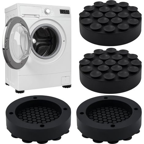 Lot de 4 Tapis Anti Vibration Machine a Laver, Patin Anti Vibration Machine à Laver, Caoutchouc Meuble pour Machinelaver et Sèche Linge Noir (1/5)