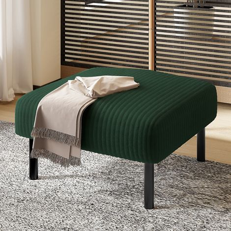 Tabouret velours côtelé 56x51x39 cm structure métal confort doux, multifonction repose-pied siège table appoint montage simple sans outils, vert (1/5)