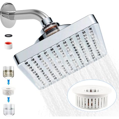 6-Zoll-Quadrat-Duschkopf mit Filter, ABS-Duschkopf, Druckwasserdurchfluss, Badezimmer-Duschkopf. (1/5)