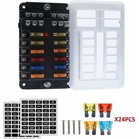 6/12 Voies Boîte Fusibles 12V, Porte Fusible Blocs Fusible Lame avec 16 Fusibles LED Couvercle de Protection pour 12V/24V Voiture Automobile Bateau Marine Camion SUV (12 Voies) (1/3)