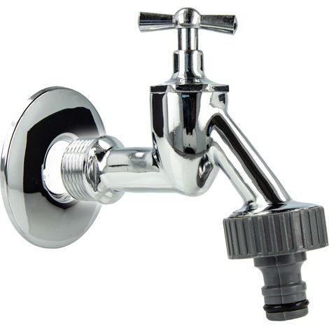 tecuro Auslaufventil 3/4 Zoll, Knebeloberteil, Steckkupplung, Wandrosette, Dichtband - Messing hochglanzverchromt