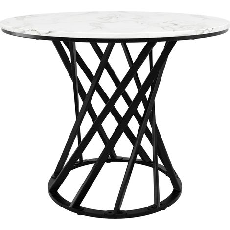 Runder Esstisch (80×80×76cm), Küchentisch,, Runder Kaffeetisch für 4,geeignet für Esszimmer, Wohnzimmer,Tischbeine aus Metall,MDF marmorierte Tischplatte, Schwarze Tischbeine (1/5)