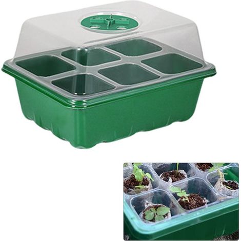 Vassoio per semina, scatole per semina, vassoio per piantare, vassoi per semina traspiranti, kit per semina per uso domestico, con coperchio, 6 scomparti per vassoio, strumento per semina, giardino (1/5)
