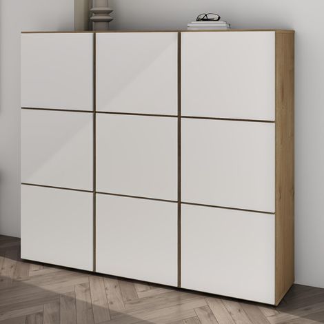 Mai & Mai Scarpiera Portascarpe 135x36x120cm, Porta Scarpe Armadio Scaffale Portascarpe 9 Ante + 18 Scomparti per Ingresso Soggiorno, Camera da Letto Schuhschrank02, Marrone chiaro+Bianco opaco
