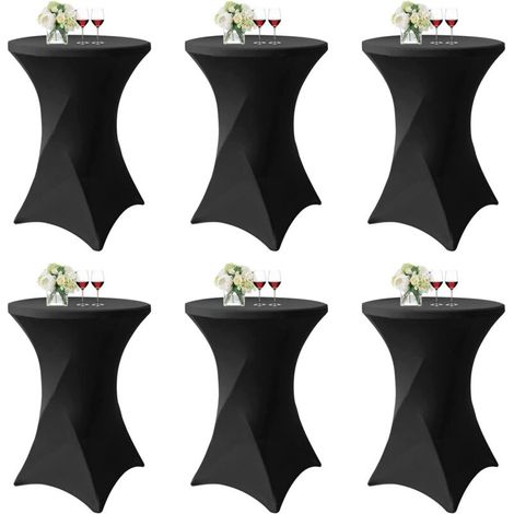 Lot de 6 Noir Housse pour Table Haute, Nappe Mange Debout 80x110cm Noir Nappes à Coins Carrés Extensibles en Spandex pour Cocktail Mariage Banquet Anniversaire Banquet Bar Table (1/5)