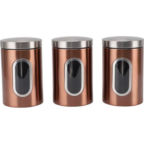 Lot de 3 boîtes hermétiques en acier inoxydable avec fenêtre transparente, idéales pour le café, les céréales et aliments mélangés, couleur bronze. (1/5)