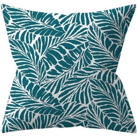 Set di 4 fodere per cuscini da esterno, 45x45 cm, fodera impermeabile in lino per divano, pianta verde, cuscini decorativi per giardino (45 x 45 cm, turchese 2) -Crezuo