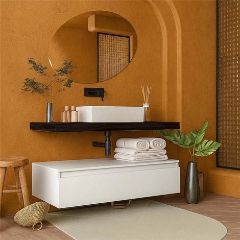Exagonshop Mobile bagno caffe bianco opaco 120x50 Oasy con top e