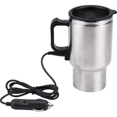 GDHZS-  Thermos Électrique 450ml, Tasse de Chauffage de Voyage Tasse Chauffante en Acier Inoxydable pour Voiture Électrique 12V de Café avec Couvercle Anti-Déversement pour Chauffer l'eau (1/5)