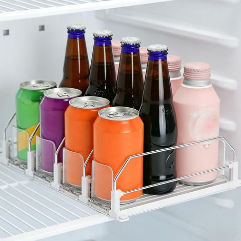 Rangement Organisateur Frigo, Distributeur Automatique de Canettes pour Frigo, 4 Rangée Distributeur Canette Glissière Ajustable, Idéal Réfrigérateur de Cuisine et Camping Car, 34×31 cm (1/5)