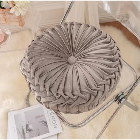 Filiyano-Coussin rond citrouille, coussin d'assise, coussin lombaire, coussin de canapé de salon, coussin de futon plissé à roulettes, gris 41 x 41 cm (1/5)