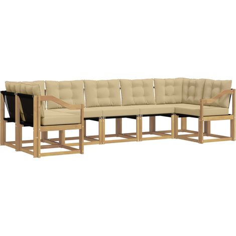 Conjunto de sofás de exterior con cojín 7 pcs y Beige vidaXL