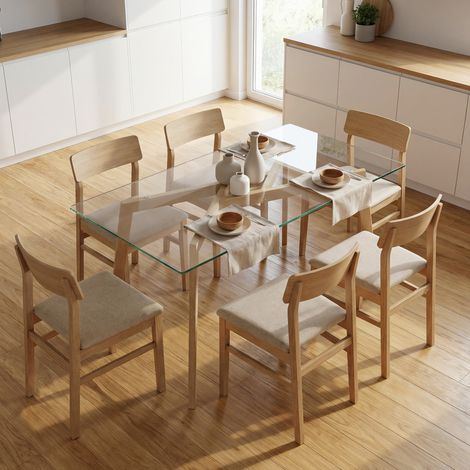 Mesa de Comedor Rectangular Moderna para 6 Personas Superficie de Vidrio Templado 150x75x76 cm Transparente