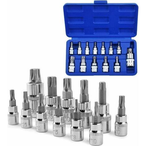 13 Pcs Torx Bit Socket Set T8-T70 S2 Acier Clés à Douille Hexagonal Torx Socket Shank Tool Tournevis Bit Set (1/4)