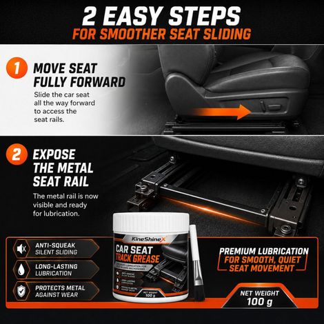 KineShineX automotive seat track lubricant, seat slide rail maintenance grease to reduce friction. (1/4)