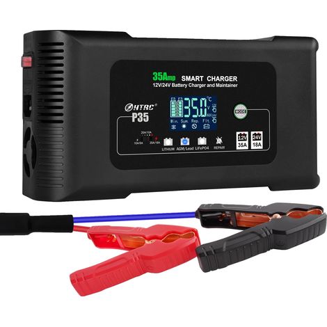 Chargeur de batterie de voiture, sortie 12V/24V, courant de charge maximal, 35A-PLUG UE (1/2)