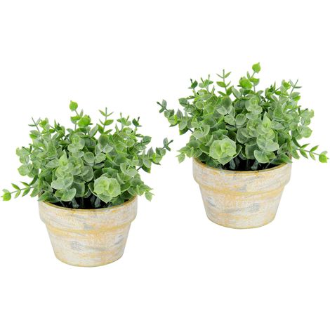 Plante artificielle d'eucalyptus dans un pot - Plantes artificielles - Cuisine - Herbes - Salle de bain - Décoration de jardin - Fleurs en plastique - Fausses arbustes - Rebord de fenêtre