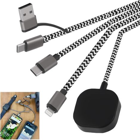 Câble USB C 3 en 2 amélioré pour Apple Watch et chargeur iPhone Câble de charge multiple compatible avec iWatch Series Ultra/SE/10/9/8/7/6/5/4/3/2/1 et iPhone 16/15/14/13/12/11/Galaxy S23 (1/5)