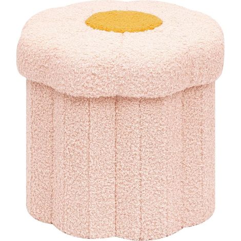 Tabouret avec Rangement Bouclé Fleurs, Pliable Mignon Repose-Pieds Petite Boîte de Rangement pour Salon Chambre d'enfant Petit Espace, Rose, 32x32x29cm (1/5)