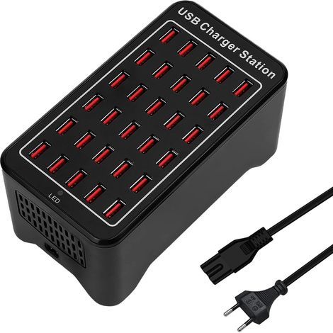 Chargeur USB 30 Ports,150W/30A Chargeur USB intelligent, Hub de charge de bureau 30 en 1, Station de charge multiports Organisateur pour Samsung/iPhone/iPad/Google Pixel/Tablettes et électronique USB (1/5)