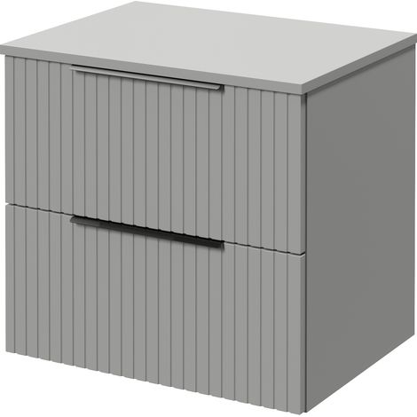 Helix 460 Fluted Pebble Grey 600mm Wall Mounted 2 Drawer Vanity Unit for Countertop Basins
