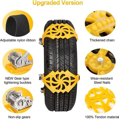 Chaînes à neige universelles 2 pièces – Antidérapantes pour SUV et camions – Installation facile – Résistantes jusqu'à -50℃ (1/5)