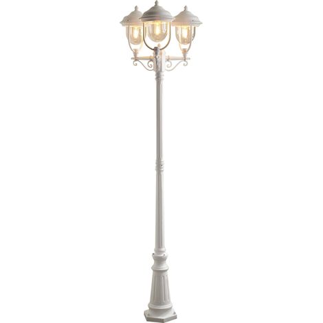 Konstsmide Parma - Lampada da Esterni a 3 colonne, Altezza 2,18 m, 1 x 75 W, E27 Max, Globo in Acrilico Trasparente, in Alluminio, IP43, Colore: Bianco Opaco (1/5)