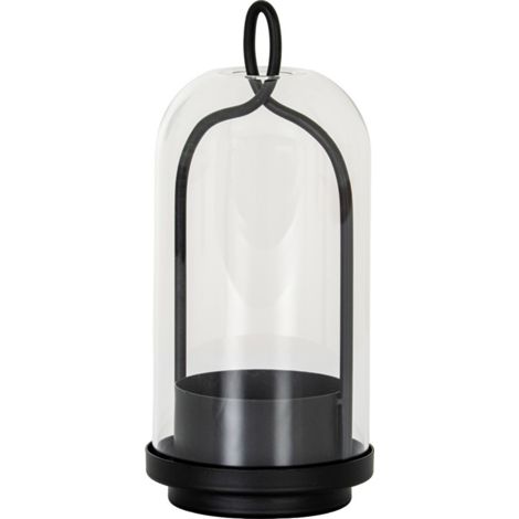 Nyx Medium Candle Holder with Glass Cloche - L10 x W10 x H19 cm - Black
