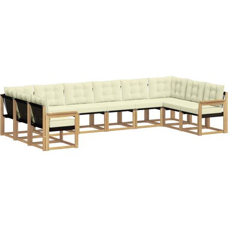 Conjunto de sofás de exterior con cojín 10 pcs Blanco y Crema vidaXL (1/5)